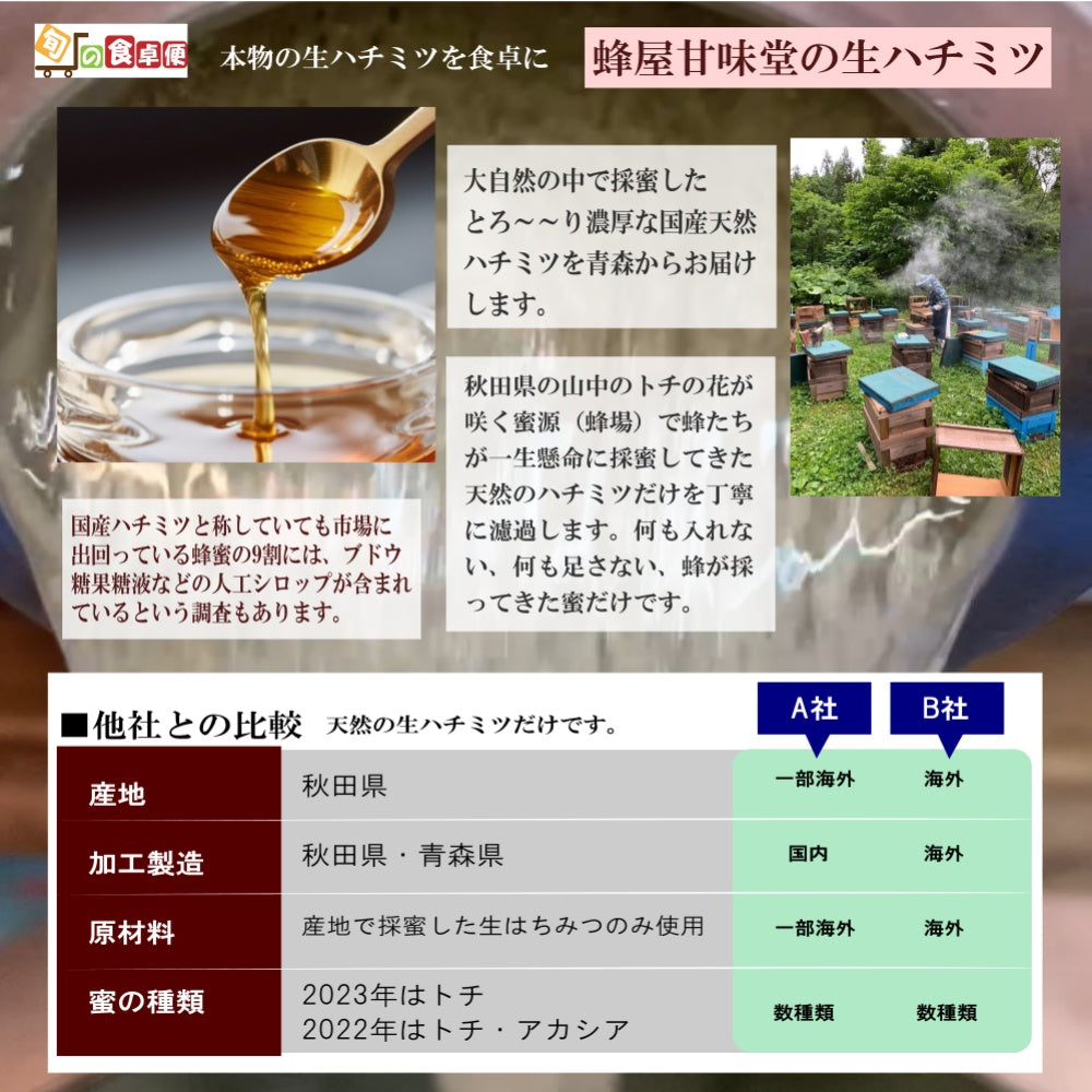 糖度78度以上 【国産 生はちみつートチ蜜】 秋田産 生蜜100% 天然 無加熱 無添加 産地直送 蜂屋甘味堂 アミノ酸 ミネラル 酵素 ヘルシー 健康 食品