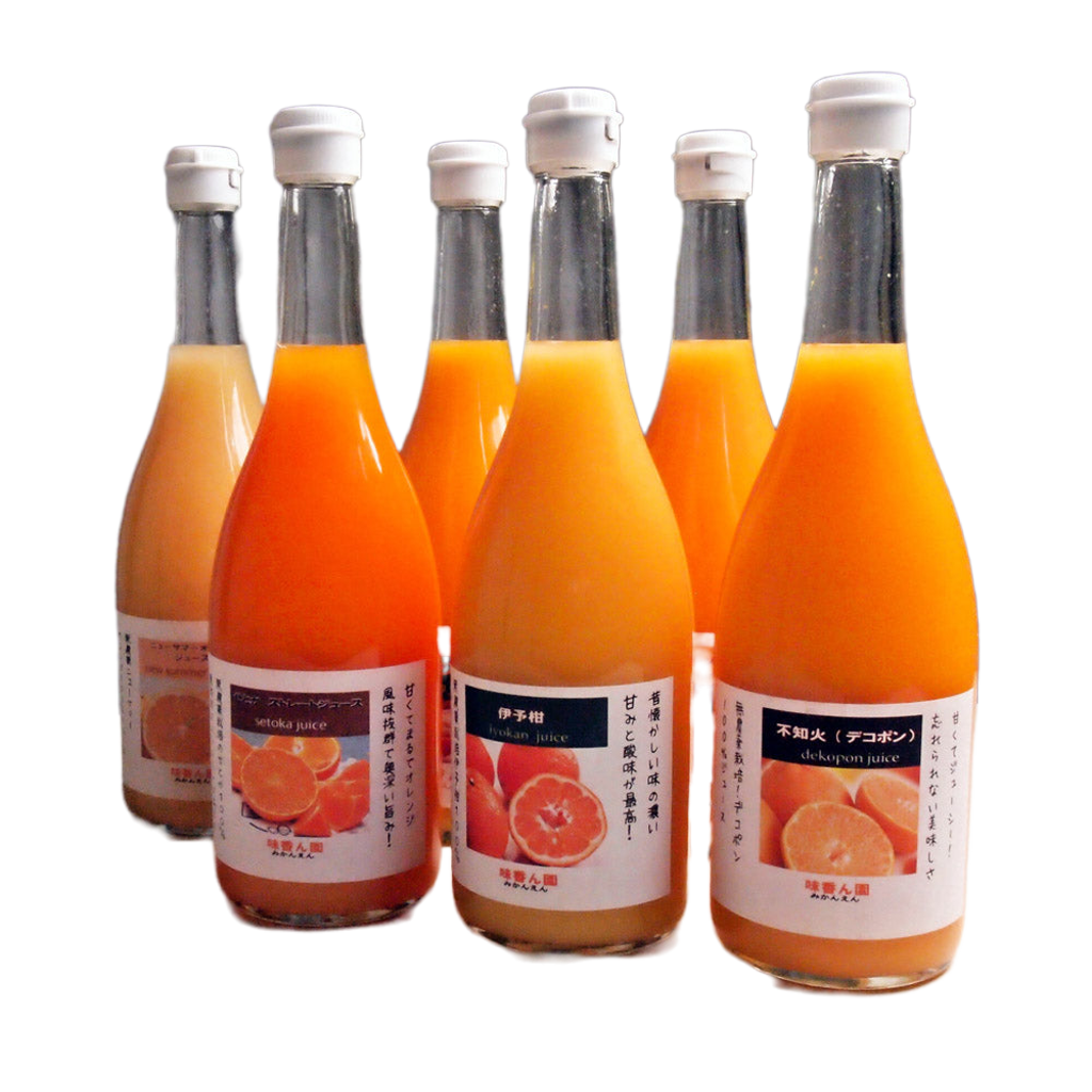 味香ん園(みかんえん)のストレートジュース 720ml×6本 果汁100%ジュース詰め合わせ 愛媛県 有機減農薬 柑橘類 みかん 伊予柑 デコポン スイートスプリング ポンカン せとか 清見オレンジ ニューサマーオレンジ ほか 無添加 快気祝い 病気見舞い