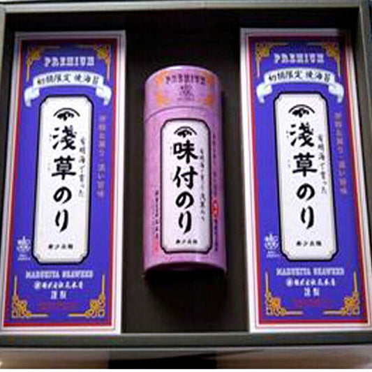 \お中元、法事や快気祝いなどの各種ギフト/極上の旨い浅草海苔詰め合わせAセット/焼き海苔(半切12枚/1袋)味付けのり(味付け海苔8つ切り40枚×1缶)お年賀 有明海